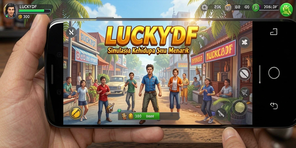 Screenshot gameplay <strong>LUCKYDF</strong> yang menunjukkan interaksi karakter dalam dunia virtual.