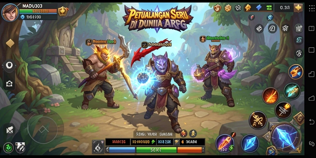 Tangkapan layar gameplay MADU303 yang menampilkan pertempuran seru di dunia ARPG.