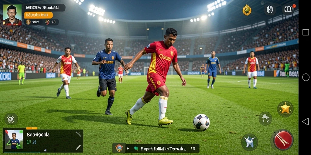 Screenshot gameplay MPOID yang menampilkan aksi seru sepak bola.