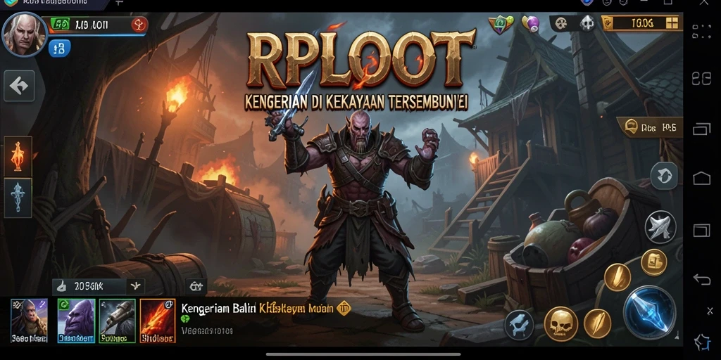 Screenshot utama RPLOOT menampilkan karakter utama yang terjebak dalam kegelapan menyeramkan.