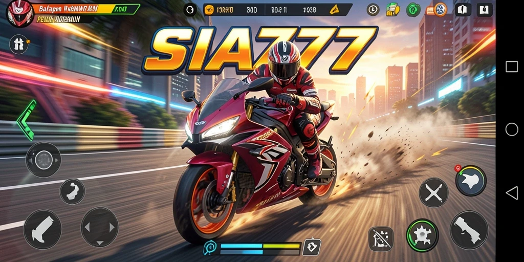 Screenshot dari gameplay SIA777 yang menampilkan aksi balapan motor yang mendebarkan.